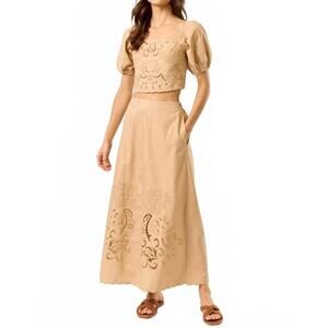 NEW LALAVON puff sleeve top & skirt set in beige